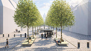 Diese Visualisierung zeigt, wie die Mittelfläche des Ludwigsplatzes aussehen soll. Diese Visualisierung zeigt, wie die Mittelfläche des Ludwigsplatzes aussehen soll.