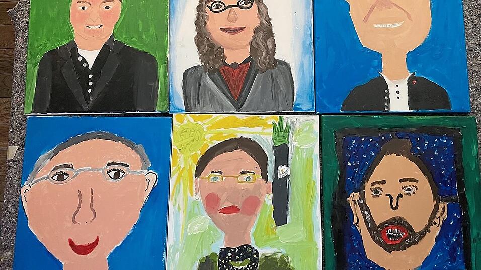 Die fertig gemalten OB-Kandidaten-Portr&auml;ts.