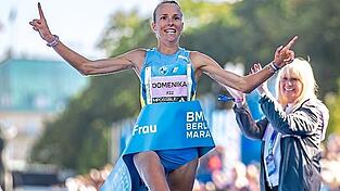 Domenika Mayer bei ihrem Siegeslauf in Berlin. Domenika Mayer bei ihrem Siegeslauf in Berlin.