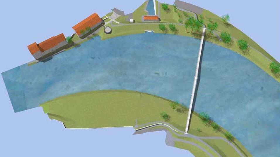 Ein neue Br&uuml;cke f&uuml;r Fu&szlig;g&auml;nger und Radfahrer h&auml;tte &uuml;ber die Donau (links oben das Herzogschloss) aufs Gst&uuml;tt f&uuml;hren k&ouml;nnen. Daraus wurde nichts.