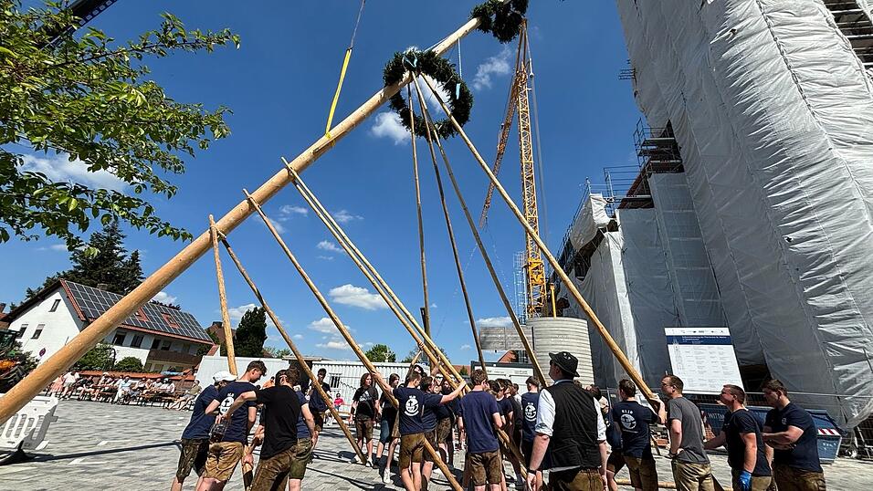 Die Geisenhausener Landjugend wuchtet ihren Maibaum am Kirchplatz in die Höhe. Die Geisenhausener Landjugend wuchtet ihren Maibaum am Kirchplatz in die Höhe.