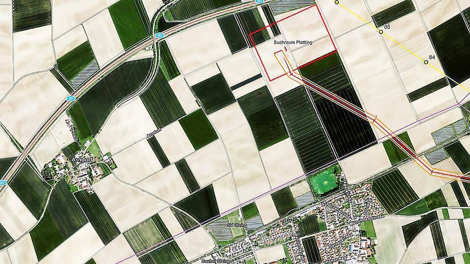 Tennet plant den Bau eines neuen Umspannwerks in Otzing. Die Bestandsleitung ist gelb eingezeichnet. Tennet plant den Bau eines neuen Umspannwerks in Otzing. Die Bestandsleitung ist gelb eingezeichnet.