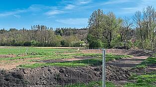 So sah das Gelände in Eching vor dem Baustopp aus - jetzt ist alles von Unkraut bewachsen.