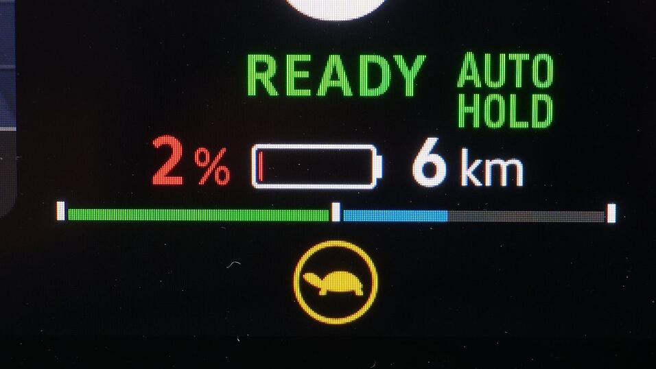 Die Batteriestandsanzeige eines Elektroautos. Nach dem plötzlichen Aus der E-Auto-Kaufzuschüsse Ende 2023 hat sich das Umstiegstempo  auf Elektroautos laut HUK Coburg halbiert. Die Batteriestandsanzeige eines Elektroautos. Nach dem plötzlichen Aus der E-Auto-Kaufzuschüsse Ende 2023 hat sich das Umstiegstempo  auf Elektroautos laut HUK Coburg halbiert.