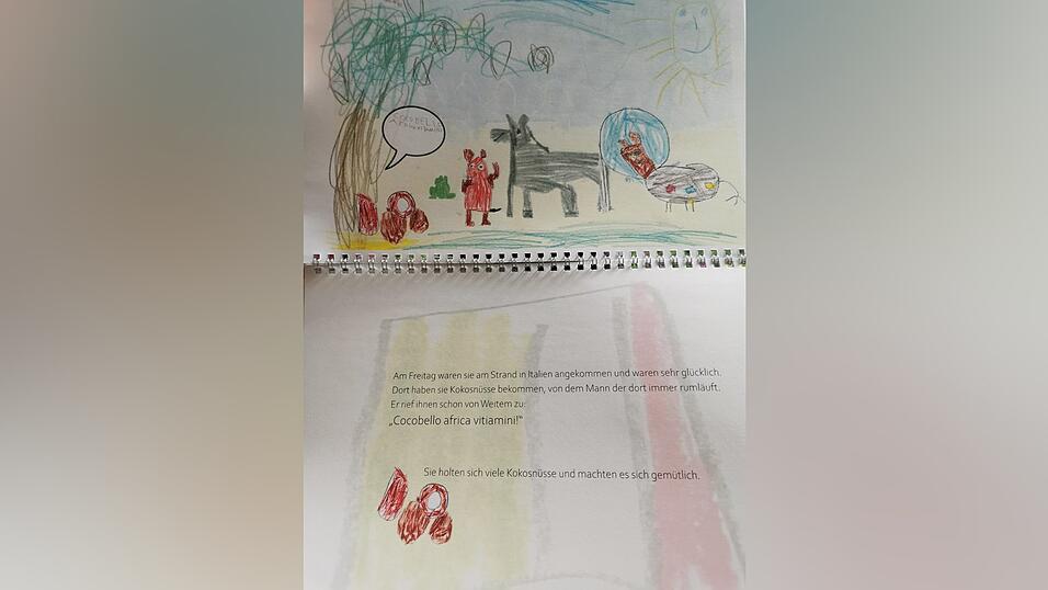 Blick ins Buch: Am Strand von Italien findet die Springmaus Kokusn&uuml;sse.