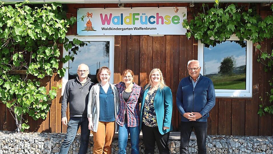 Das „Waldfüchse“-Schild ist bereits installiert. Die Initiatorinnen Lisa Altmann (Zweite von rechts) und Lisa Huber (Dritte von rechts) stehen mit Bürgermeister Josef Ederer (rechts), Kämmerin Annalena Leitermann und Hubers Vater darunter. Das „Waldfüchse“-Schild ist bereits installiert. Die Initiatorinnen Lisa Altmann (Zweite von rechts) und Lisa Huber (Dritte von rechts) stehen mit Bürgermeister Josef Ederer (rechts), Kämmerin Annalena Leitermann und Hubers Vater darunter.