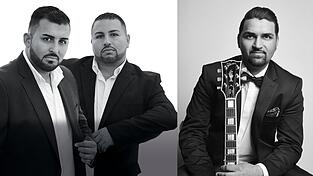 Bringen internationale Stars der Gypsy-Jazz-Szene nach Straubing: David und Danino Weiss (links) veranstalten das Django-Reinhardt-Festival. Der zweifache Echo-Jazz-Preistr&auml;ger Giovanni Weiss (rechts) wird mit seiner &bdquo;Django Cinema Show&ldquo; ein besonderes Konzerterlebnis bieten.