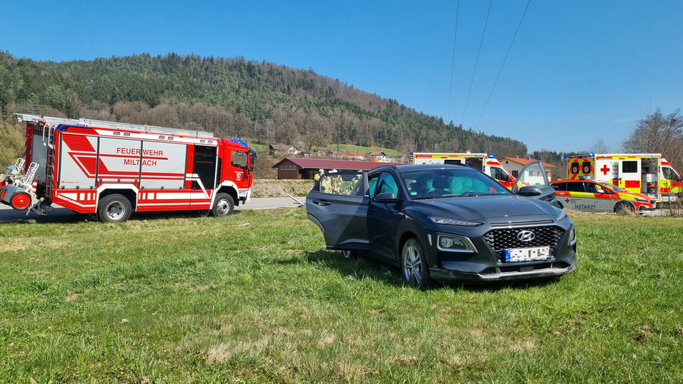 Ein Auto kam auf der Wiese zum Stehen.