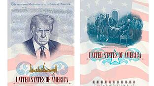 Donald Trump im Pass: Das Abbild des US-Pr&auml;sidenten wird auf der Innenseite einer Sonderausgabe der amerikanischen Reisedokumente zu sehen sein.