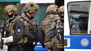 Symbolbild: Mitglieder der Spezialeinheit GSG9 steigen am auf dem Gelände der Bundespolizeifliegerstaffel in Blumberg bei einer Übung in ein Auto. Bundesanwaltschaft und Bundeskriminalamt haben am Dienstag fünf mutmaßliche Rechtsterroristen im sächsischen Freital festnehmen lassen. Spezialeinheiten der Bundespolizei durchsuchten mehrere Wohnungen und andere Räumlichkeiten in Sachsen. Symbolbild: Mitglieder der Spezialeinheit GSG9 steigen am auf dem Gelände der Bundespolizeifliegerstaffel in Blumberg bei einer Übung in ein Auto. Bundesanwaltschaft und Bundeskriminalamt haben am Dienstag fünf mutmaßliche Rechtsterroristen im sächsischen Freital festnehmen lassen. Spezialeinheiten der Bundespolizei durchsuchten mehrere Wohnungen und andere Räumlichkeiten in Sachsen.