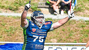 Maximilian Andorfer, Kapit&auml;n der Straubing Spiders, jubelt &uuml;ber einen Touchdown seiner Mannschaft. Mit Ende der GFL-Saison hat die Identifikationsfigur des Straubinger Footballs die lange Karriere beendet.