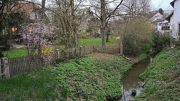 Bei starken Regenf&auml;llen verwandelt sich der Leitersdorfer Bach rasend schnell in einen rei&szlig;enden Strom - und &uuml;berschwemmt das Grundst&uuml;ck links im Bild. Genau dort soll der Parkplatz f&uuml;r eine Wohnanlage entstehen. Die Mitglieder des Bauausschusses warnen vor der Gefahr, die das Kreisbauamt offenbar nicht sehen will. Foto: