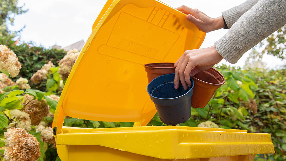 Nach der Gartenarbeit Abfälle richtig trennen: Leere Pflanztöpfe aus Kunststoff gehören in die Gelbe Tonne. Auch Dosen und anderes Plastik. Nach der Gartenarbeit Abfälle richtig trennen: Leere Pflanztöpfe aus Kunststoff gehören in die Gelbe Tonne. Auch Dosen und anderes Plastik.