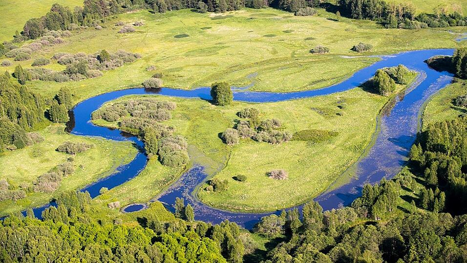 Die Moldau formt eine grüne Herz-Insel.