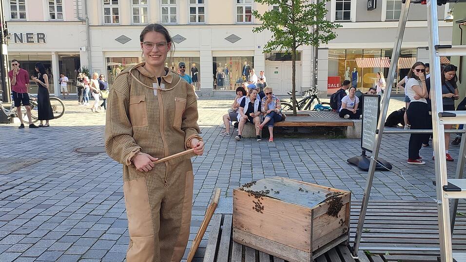Viktoria Herpich f&auml;ngt immer wieder Bienenschw&auml;rme ein.