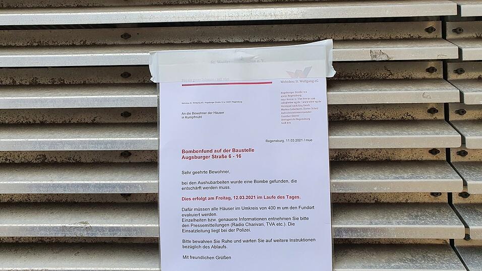 Erneut wurde am Donnerstagvormittag bei Bauarbeiten in Regensburg eine Fliegerbombe gefunden. Diesmal im Stadtteil Kumpfmühl.