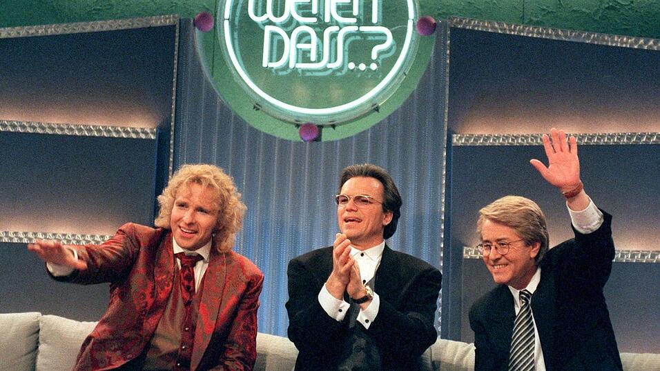 Gottschalk, Wolfgang Lippert und Frank Elstner bei der 100. «Wetten, dass...?»-Sendung. Gottschalk, Wolfgang Lippert und Frank Elstner bei der 100. «Wetten, dass...?»-Sendung.