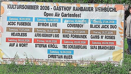 Veranstalter Helmut Renger (links) und Gastgeber Johannes Rahbauer haben gemeinsam das Programm des Open-Air-Gartenfestes in Weihb&uuml;chl zusammengestellt