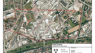 Das von der Warnung betroffene Gebiet, umschlossen von der Hofmark-Aich-Stra&szlig;e und der &Auml;u&szlig;ere Regensburger Stra&szlig;e.
