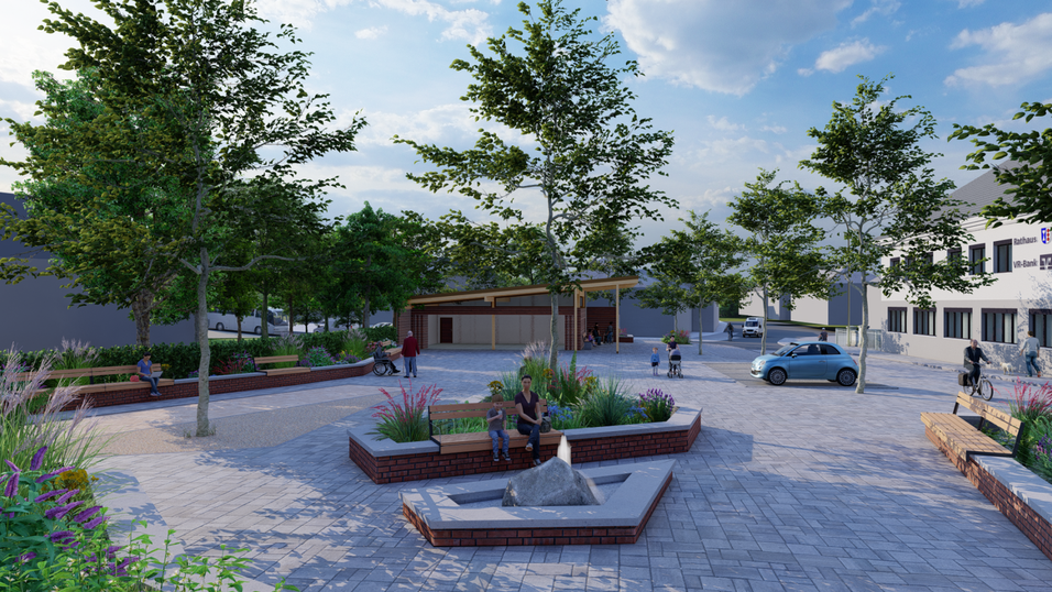 Die Asphaltdecke soll gegen eine regendurchl&auml;ssiges Pflaster und schattenspendende B&auml;ume ersetzt werden.