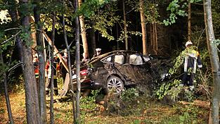 Schrecklicher Unfall in der Nacht auf Mittwoch in einem Waldst&uuml;ck bei Heinsacker (Kreis Regensburg). Die beiden Autowracks wurden von den Einsatzkr&auml;ften im Unterholz gefunden.