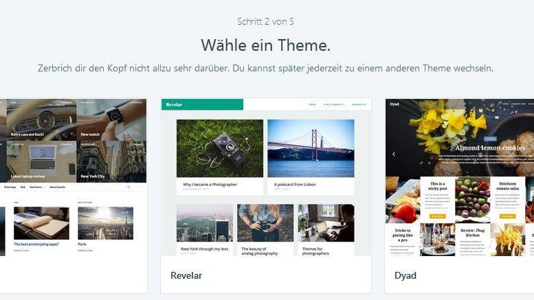 2. Danach kannst du dir einen bestimmten Stil, also ein 'Theme', für deinen Blog aussuchen. So wird deine eigene Webseite dann einmal aussehen. Die 'Themes' kannst du aber später auch immer wieder wechseln.