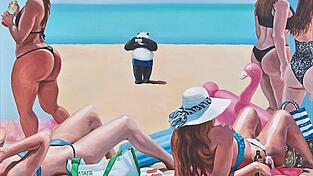 „Lustvoller Panda 3“, Öl auf Leinwand, von Zhao Bin ist in der Galerie Erdel Schaulager zu sehen. „Lustvoller Panda 3“, Öl auf Leinwand, von Zhao Bin ist in der Galerie Erdel Schaulager zu sehen.