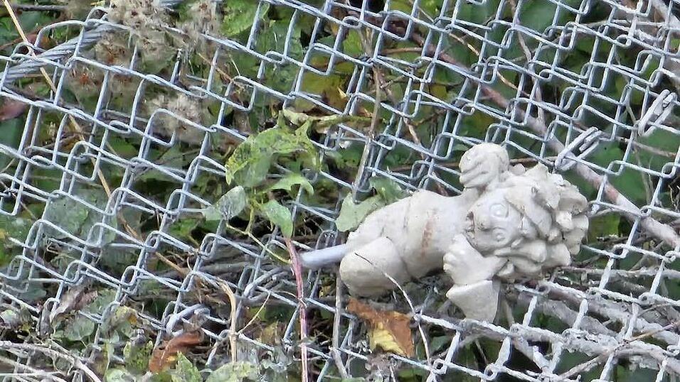 Wie das Handyfoto beweist, ist die verschwundene Pumuckl-Figur nach dem Abschlagen den Burghang runtergepurzelt. Ob sie von dort geborgen werden kann, ist noch unklar.