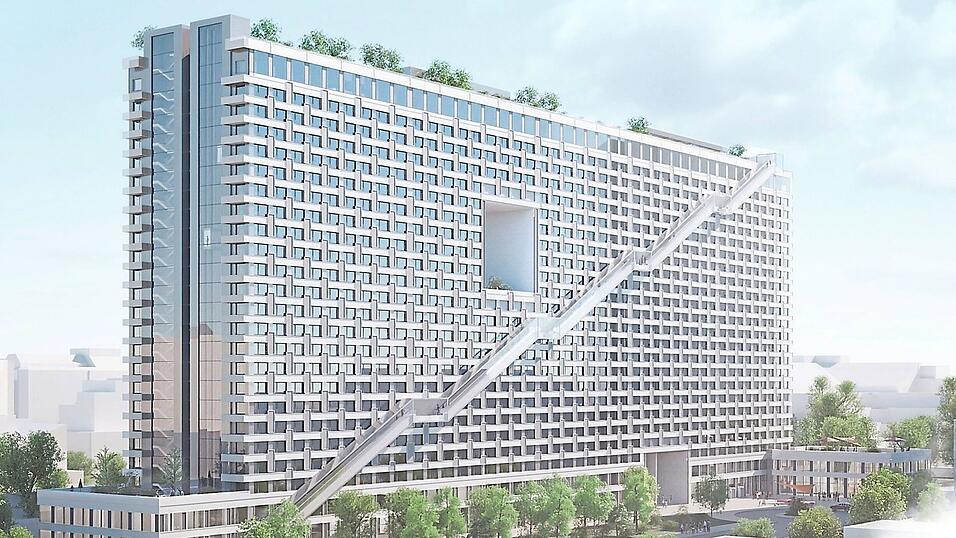 Ein Blick in die Zukunft des Arabellahochhauses mit öffentlichem Dachgarten und der längsten Rolltreppe Europas: Das ikonische Scheibenhochhaus aus den Sechzigerjahren soll transformiert werden. Ein Blick in die Zukunft des Arabellahochhauses mit öffentlichem Dachgarten und der längsten Rolltreppe Europas: Das ikonische Scheibenhochhaus aus den Sechzigerjahren soll transformiert werden.