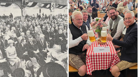 Links der OB, Landrat, Festredner und Ehreng&auml;ste 1976, rechts bei der diesj&auml;hrigen Er&ouml;ffnung