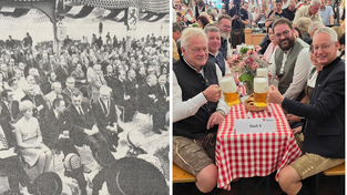 Links der OB, Landrat, Festredner und Ehreng&auml;ste 1976, rechts bei der diesj&auml;hrigen Er&ouml;ffnung
