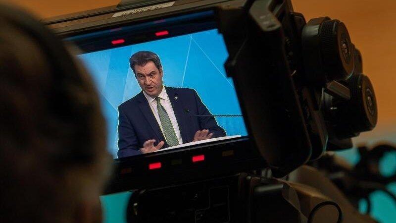 Markus S&ouml;der (CSU), Ministerpr&auml;sident von Bayern, bei einer Pressekonferenz.
