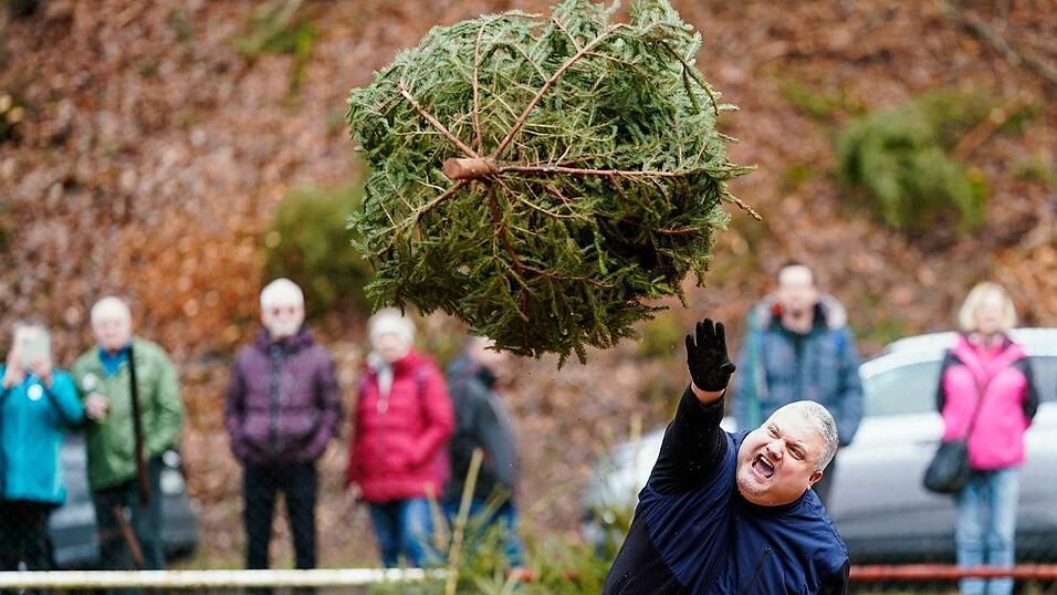 Bäume können nicht fliegen? Doch. Ein Teilnehmer wirft auf dem Gelände des Fußballclubs Wacker in Rheinland-Pfalz eine Fichte. Bäume können nicht fliegen? Doch. Ein Teilnehmer wirft auf dem Gelände des Fußballclubs Wacker in Rheinland-Pfalz eine Fichte.