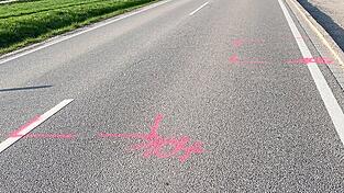 Zahlreiche pinke Markierungen wie diese sind auf dem Abschnitt zwischen Hunderdorf und der Auffahrt zur A 3 zu finden.