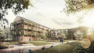Visualisierung des Anbaus ans Gründerzentrum. So soll es 2026 aussehen. Visualisierung des Anbaus ans Gründerzentrum. So soll es 2026 aussehen.