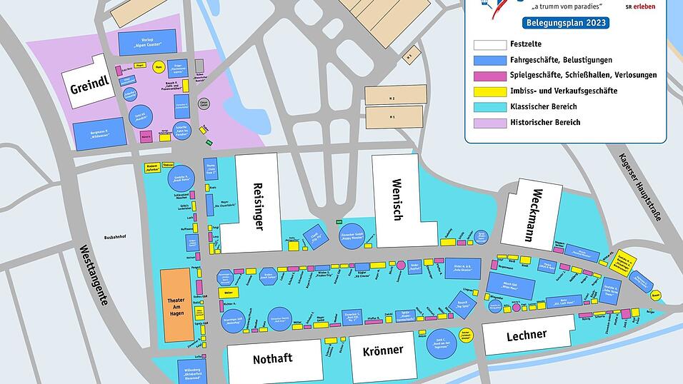 Der Belegungsplan für das Gäubodenvolksfest Straubing 2023 Der Belegungsplan für das Gäubodenvolksfest Straubing 2023