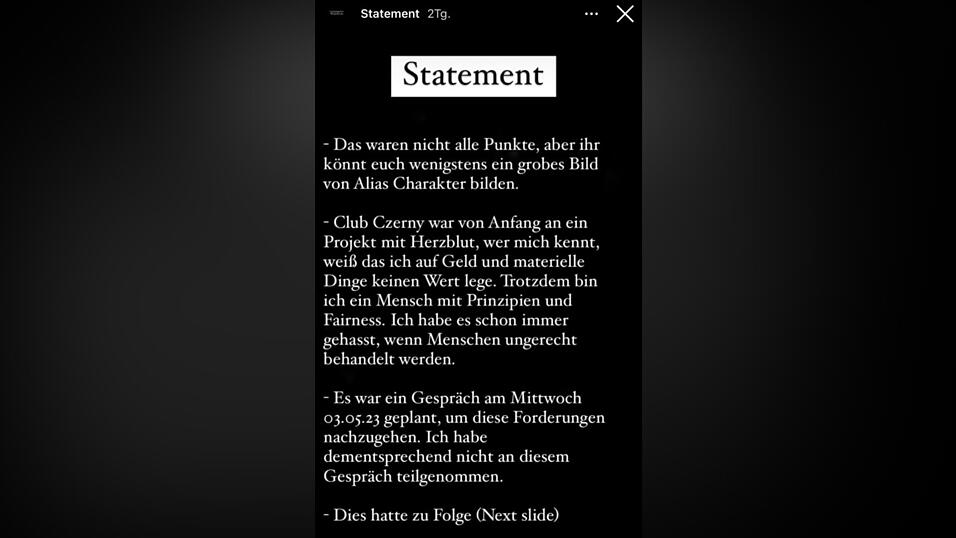 Czerny-Betreiber Kevin &auml;u&szlig;erte sich am Samstag in einer Insta-Story &ndash; und erhob schwere Vorw&uuml;rfe.
