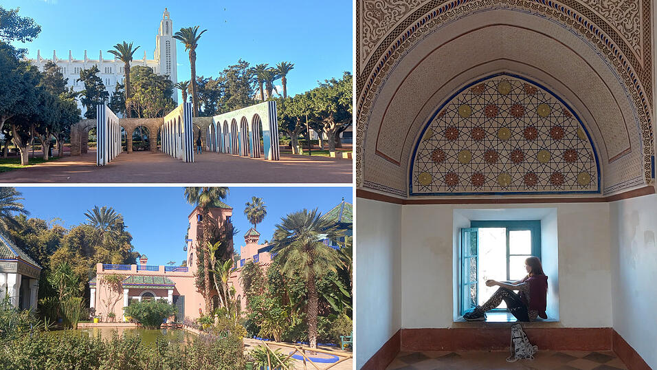 Zwei von Katis Stopps in Marokko: Die Kathedrale in Casablanca (oben) und der Garten Jardin Majorelle in Marrakesch (unten).