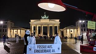 Auch am Brandenburger Tor gingen die Lichter aus. Der WWF wirbt auch daf&uuml;r, privat Energie zu sparen. Daher wurde eine &uuml;bergro&szlig;e Schreibtischlampe aufgebaut und ausgemacht.