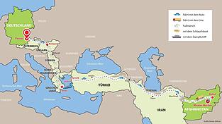 Waid legt auf seiner Flucht wahrscheinlich über 7.000 Kilometer zurück. Seine Route kann er nur noch ungefähr nachvollziehen. So ähnlich dürfte sie ausgesehen haben. Waid legt auf seiner Flucht wahrscheinlich über 7.000 Kilometer zurück. Seine Route kann er nur noch ungefähr nachvollziehen. So ähnlich dürfte sie ausgesehen haben.