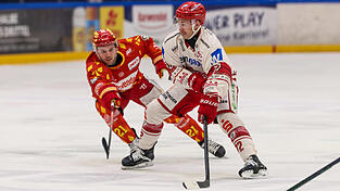 Es reichte nicht: Trevor Gooch (vorne) war zwar der beste Mann beim EV Landshut. An der Pleite &auml;nderte das und sein Treffer zum zwischenzeitlichen 2:3 aber freilich nichts.