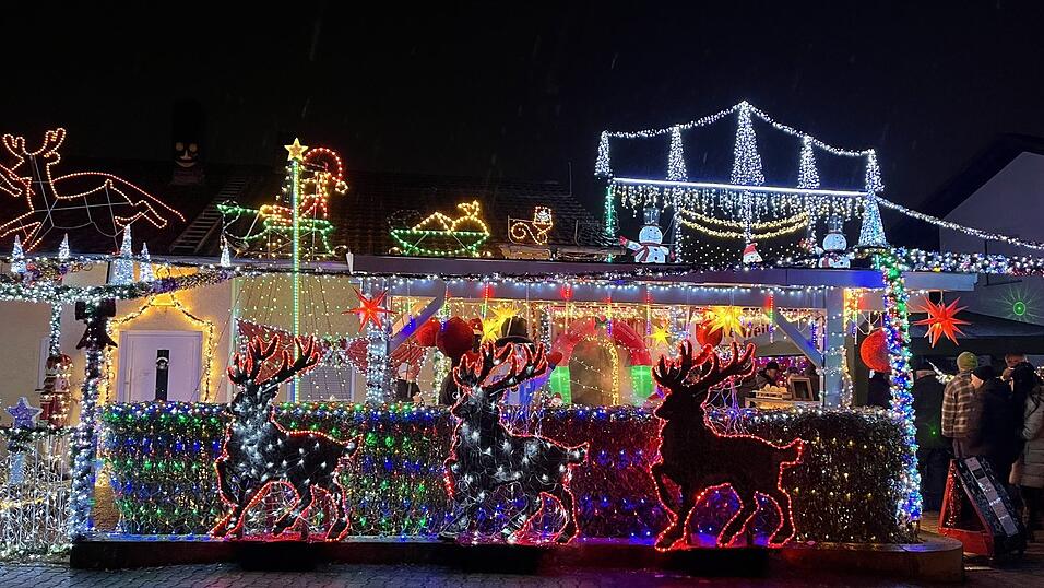 Willi Engl hat die Holz-Rentiere vor seinem Haus am Hofstettener Weg selbst angefertigt.