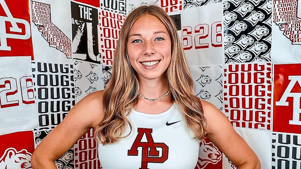 &bdquo;AP&ldquo; steht auf Luisa Fischers Trikot. Das steht f&uuml;r Azusa Pacific University f&uuml;r die sie als Mehrk&auml;mpferin Meriten und Medaillen sammelt.