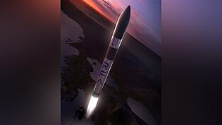 Das Handout des Raumfahrtkonzerns OHB SE zeigt in einer 3D-Animation einen sogenannten Microlauncher der Rocket Factory Augsburg (Computersimulation).