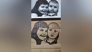 In dieses Dekobrett hat Nico ein Bild von ihm und seiner Schwester eingebrannt. In dieses Dekobrett hat Nico ein Bild von ihm und seiner Schwester eingebrannt.