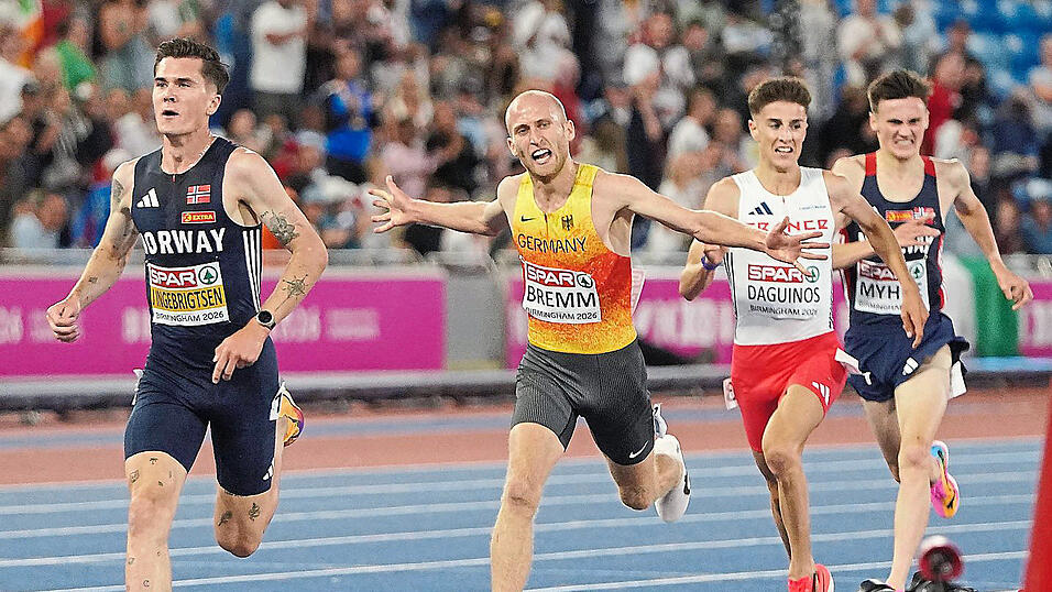 Nur der zweimalige Olympiasieger Jakob Ingebrigtsen (links) aus Norwegen war am Montag schneller als Florian Bremm. Nur der zweimalige Olympiasieger Jakob Ingebrigtsen (links) aus Norwegen war am Montag schneller als Florian Bremm.