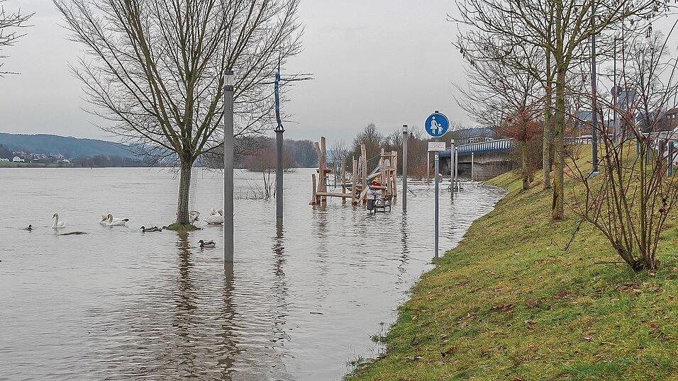 Auch in Vilshofen stieg die Donau &uuml;ber die Ufer.