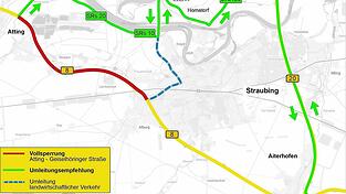 Der Umleitungsplan zeigt die vom Staatlichen Bauamt Passau ausgeschilderten Umleitungsstrecken. Der Tiergarten Straubing ist in der gesamten Bauzeit über die Regensburger Straße erreichbar. Der Umleitungsplan zeigt die vom Staatlichen Bauamt Passau ausgeschilderten Umleitungsstrecken. Der Tiergarten Straubing ist in der gesamten Bauzeit über die Regensburger Straße erreichbar.