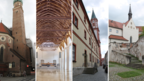 Hier inszeniert Andreas Wiedermann seinen Theater-Parcours (v.l.): die Kirche St. Veit am Platzl, der Rittersaal im Herzogschloss, die Ursulinenkirche an der Burggasse und die Reitertreppe im Innenhof des Herzogschlosses.
