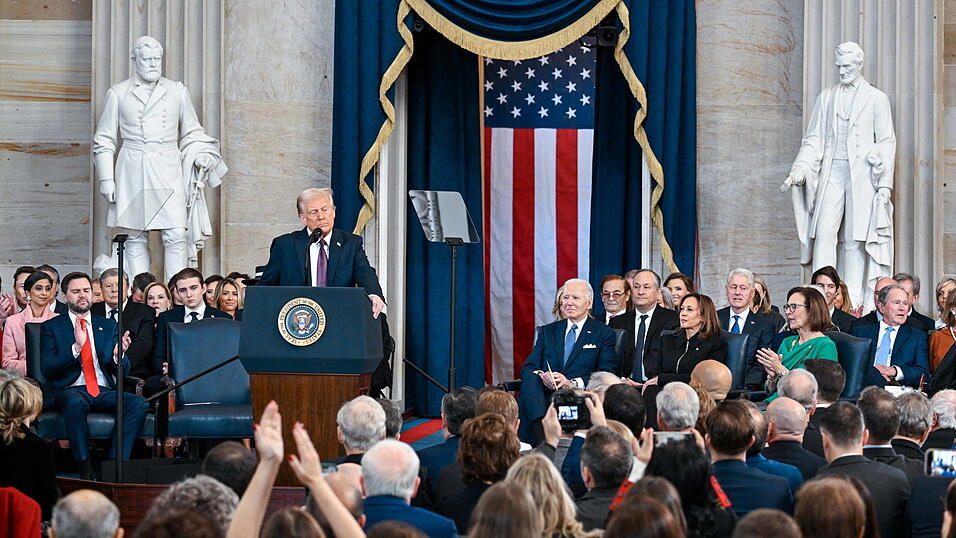 &bdquo;Gerettet, um Amerika wieder gro&szlig; zu machen&ldquo;: Donald Trump bei seiner Antrittsrede im Kapitol.
